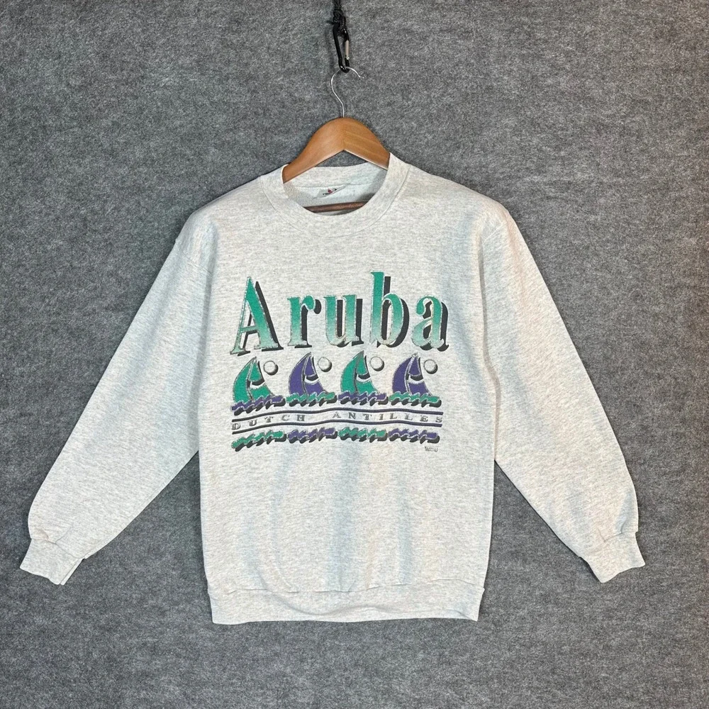 Tee Jays Aruba‎ Dutch Antilles Graphic Sweatshirt Mens Medium Gray Sailboats
